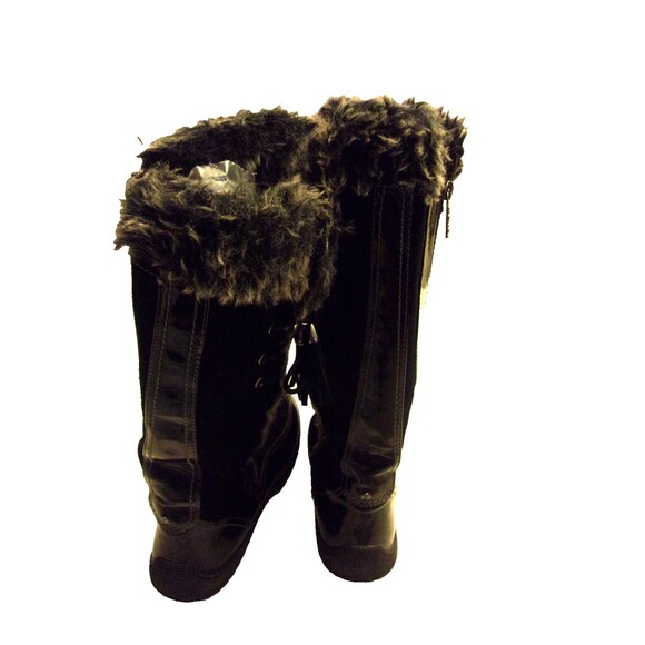 Sporto Knee High Leather Boots Sz. 8 Woven Sides Patent Accents Rubber Sole - Picture 2 of 9